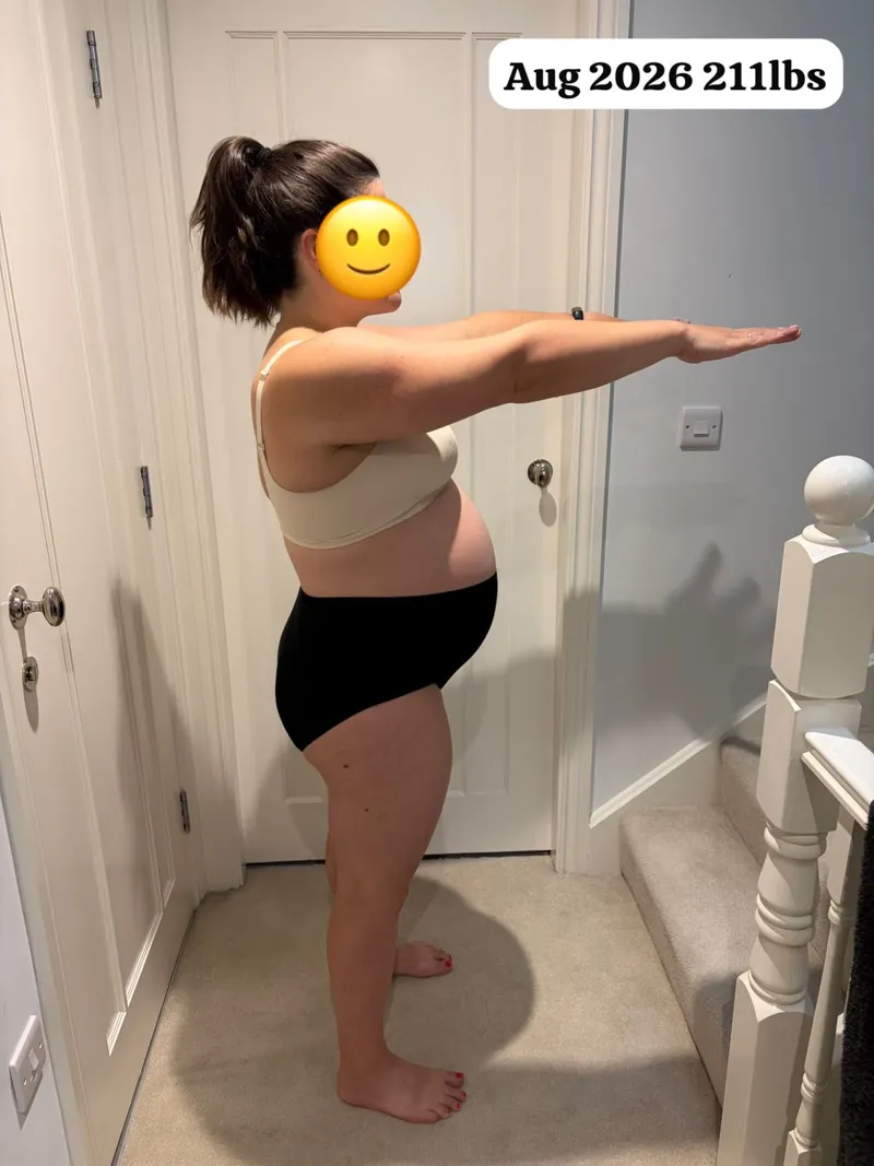 Talia, side view, pregnant in August 2026