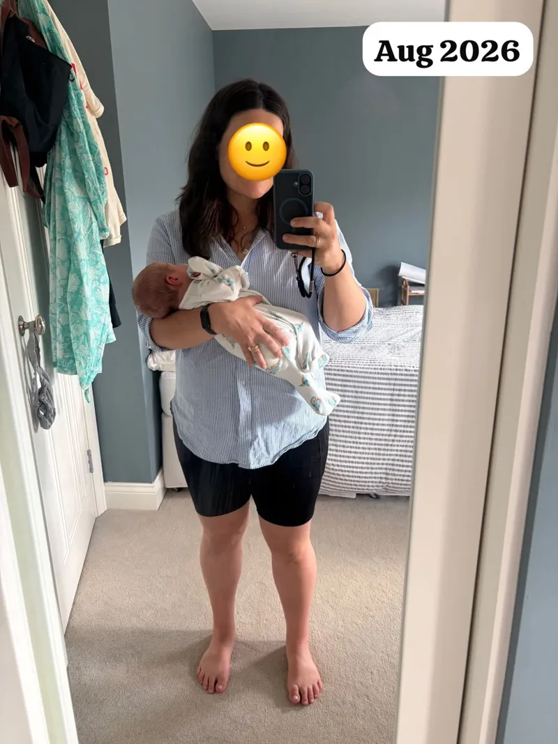 Talia holding her newborn baby, August 2026