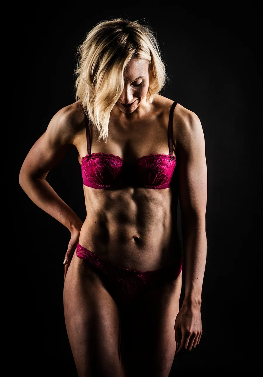 Claire in a studio shoot during her bodybuilding days